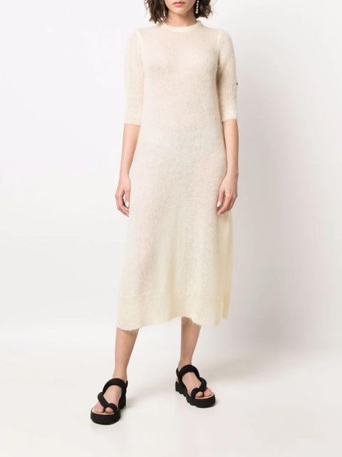 GANNI embroidered-logo detail dress - Neutrals