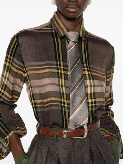 Saint Laurent plaid button-up shirt - Brown