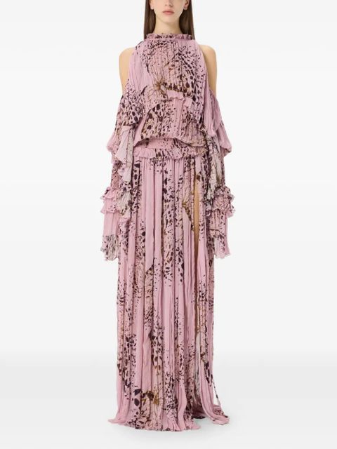 Blumarine butterfly-print ruffled ,axi dress - Pink - zdjęcie produktu nr 2