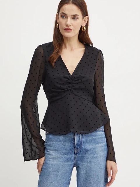 Guess bluzka OLYMPE damska kolor czarny wzorzysta W4BH64 WGLF0