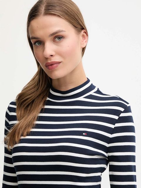 Tommy Hilfiger longsleeve bawełniany kolor granatowy z półgolfem WW0WW47307