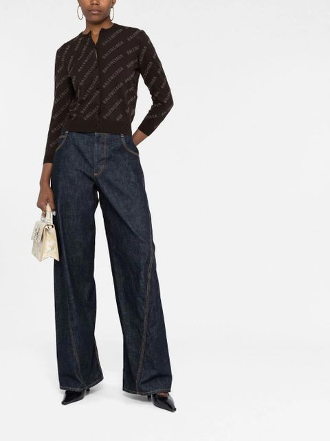 Balenciaga logo-print cropped cardigan - Brown