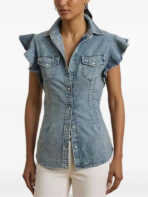 Lauren Ralph Lauren ruffle-sleeve denim blouse - Blue - zdjęcie produktu nr 1