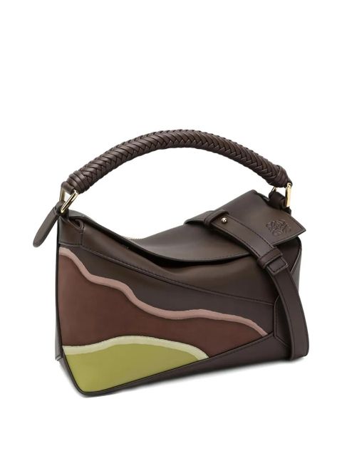 LOEWE Puzzle braided-handle panelled tote bag - Brown