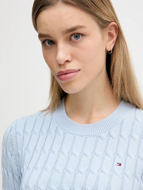 Tommy Hilfiger sweter bawełniany damski kolor niebieski z półgolfem WW0WW47644