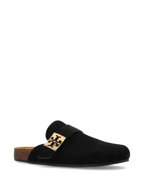 Tory Burch logo-plaque suede slippers - Black - zdjęcie produktu nr 2