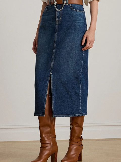 Lauren Ralph Lauren spódnica jeansowa kolor granatowy midi prosta 200979973 - zdjęcie produktu nr 2