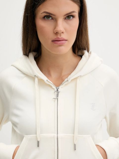 Juicy Couture bluza welurowa damska kolor beżowy z kapturem gładka JCWAS225306