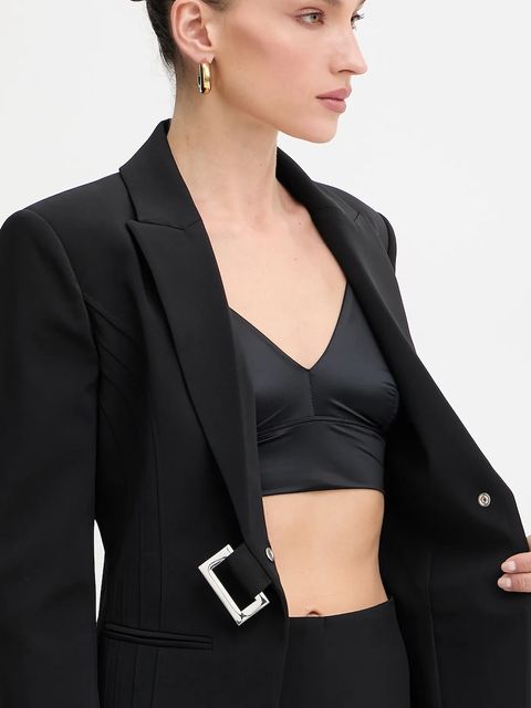 Patrizia Pepe marynarka kolor czarny jednorzędowa gładka 8S0545 A6F5