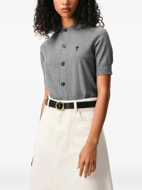 AMI Paris Ami De Coeur logo-detail short-sleeves cardigan - Grey