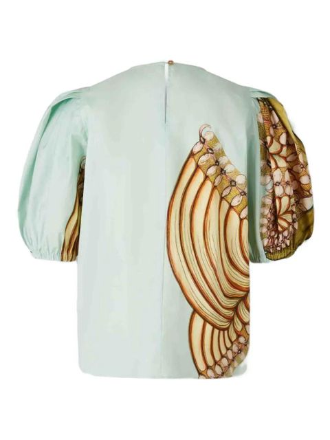 Ulla Johnson Ravena puffed-sleeve botanical-print top - Blue - zdjęcie produktu nr 2