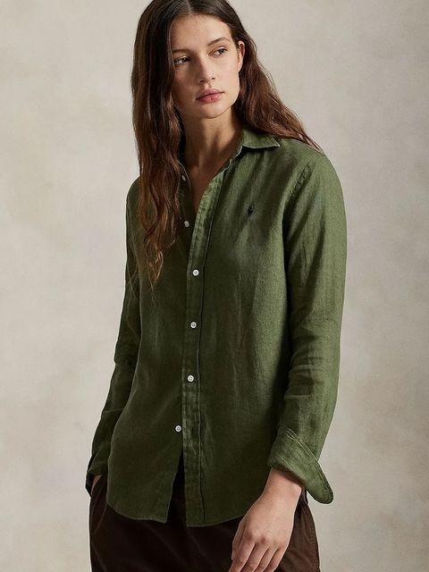 Polo Ralph Lauren koszula lniana kolor zielony relaxed z kołnierzykiem klasycznym 211970730 - zdjęcie produktu nr 1