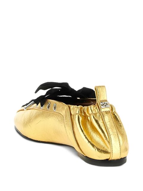 GANNI lace-up ballet flats - Gold