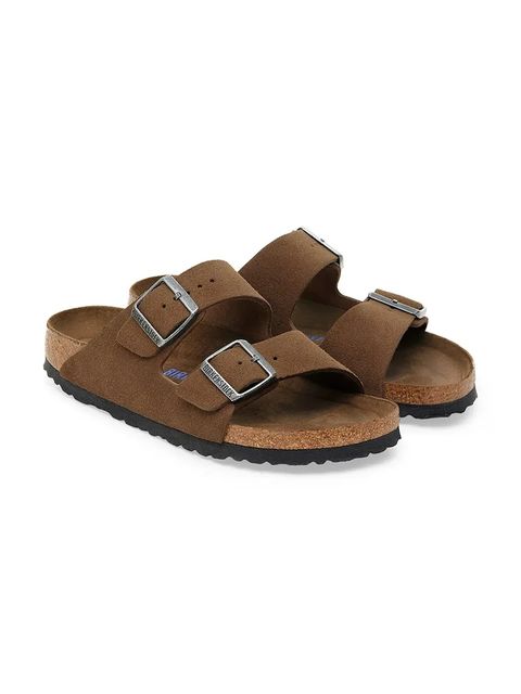 Birkenstock klapki zamszowe Arizona damskie kolor brązowy 1030865