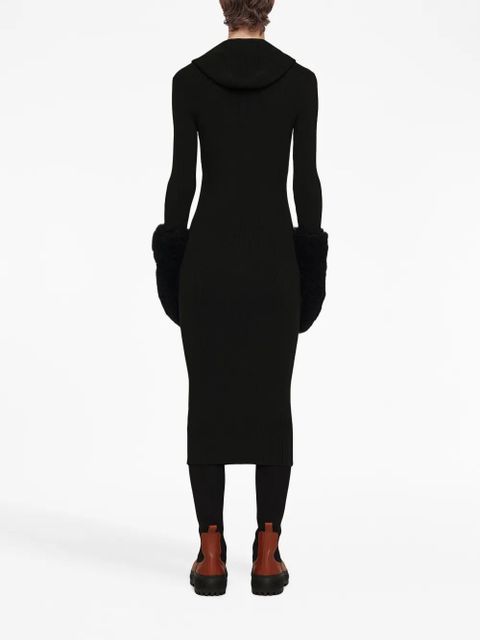 Jil Sander ribbed-knit hooded midi dress - Black