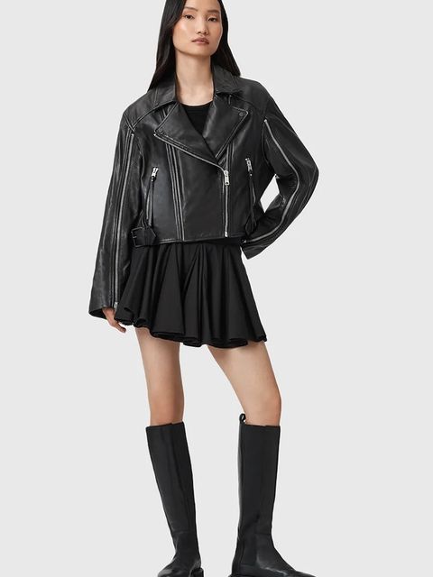 AllSaints ramoneska skórzana MASONE kolor czarny przejściowa W007LD - zdjęcie produktu nr 2