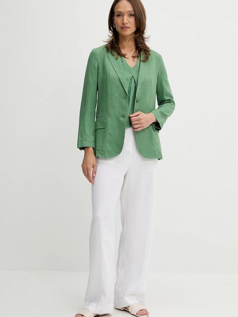 United Colors of Benetton bluzka lniana kolor zielony gładka 5BMLDQ06W - zdjęcie produktu nr 2