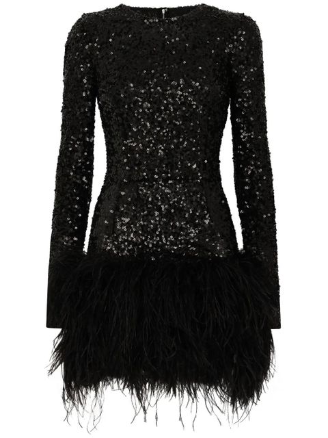 Dolce & Gabbana feather-trim sequinned minidress - Black - zdjęcie produktu nr 1