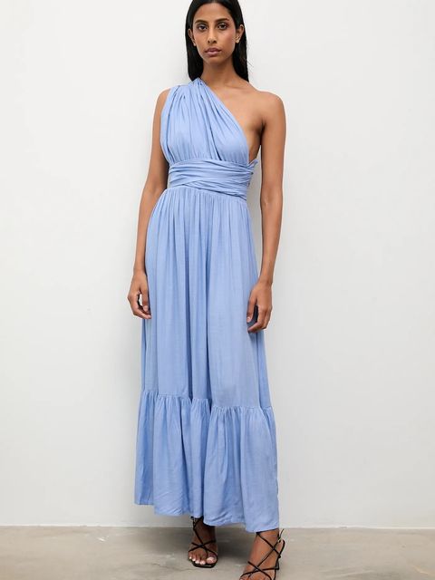 Answear.LAB sukienka kolor niebieski maxi rozkloszowana