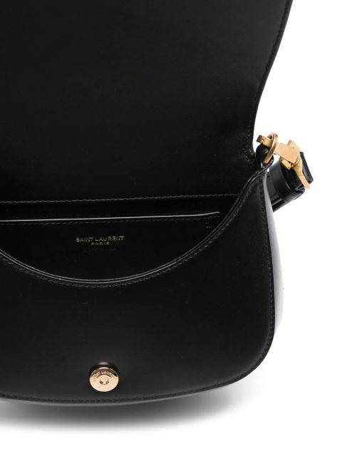Saint Laurent logo-plaque half-moon tote bag - Black