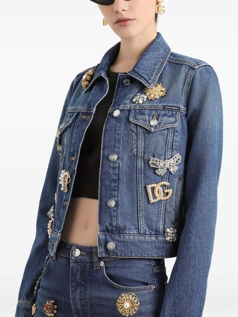 Dolce & Gabbana brooch-embellished denim jacket - Blue