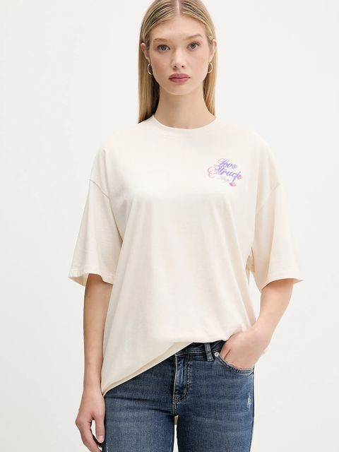 Hugo Blue t-shirt bawełniany damski kolor beżowy 50547957