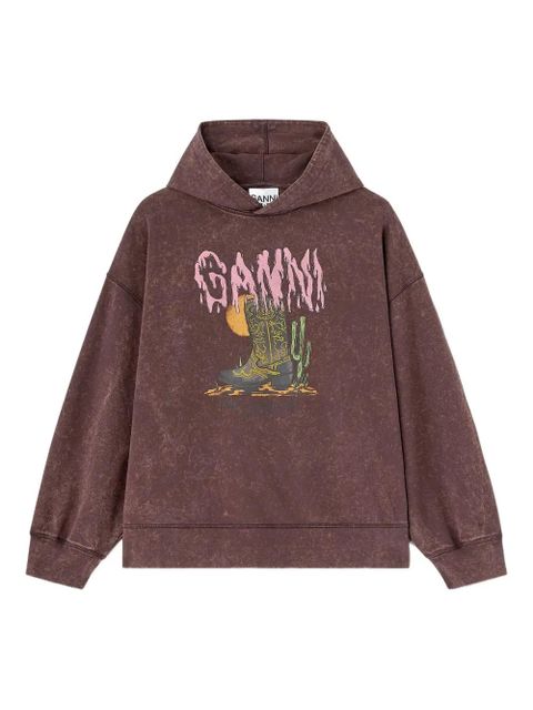 GANNI graphic-print hoodie - Brown - zdjęcie produktu nr 1