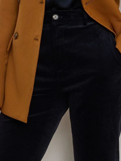 Lauren Ralph Lauren spodnie z bawełną damskie kolor granatowy dzwony medium waist 200P03436 - zdjęcie produktu nr 2