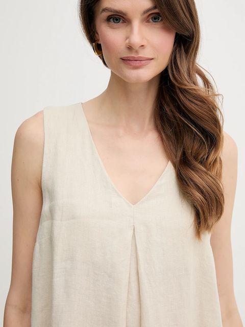 United Colors of Benetton sukienka lniana kolor beżowy mini rozkloszowana 4AGHDV0AX