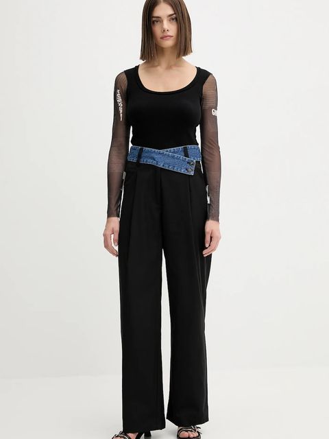 Desigual spodnie z domieszką wełny DENIMWAIST kolor czarny 25WWPW03 - zdjęcie produktu nr 2