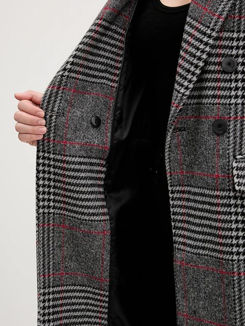 Desigual płaszcz z dodatkiem wełny CAPUCHA CHECK kolor szary 25WWEW13