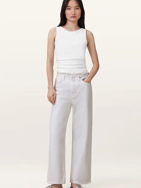 AllSaints spodnie bawełniane BLAKE damskie kolor biały szerokie medium waist W091EC - zdjęcie produktu nr 1