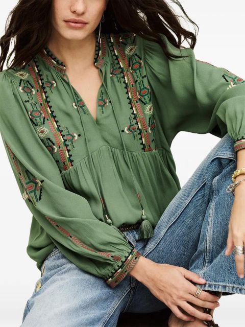 Ba&Sh Tilt embroidered V-neck top - Green