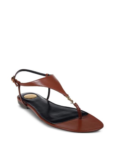 Saint Laurent T-strap logo-embellished leather sandals - Brown