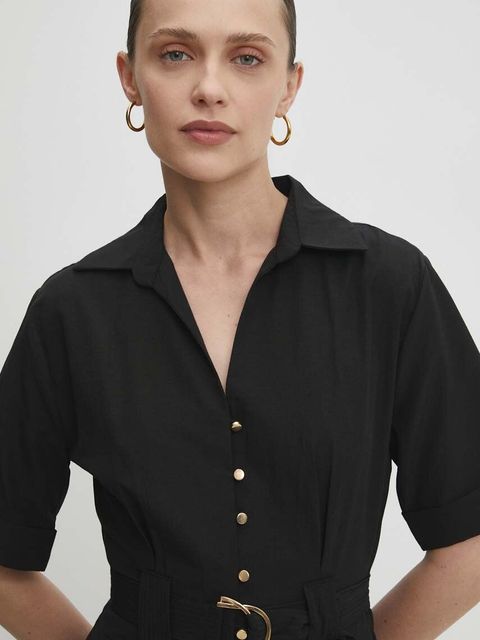 Answear.LAB sukienka bawełniana kolor czarny midi rozkloszowana