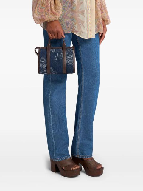 ETRO mini floral-jacquard denim tote bag - Blue