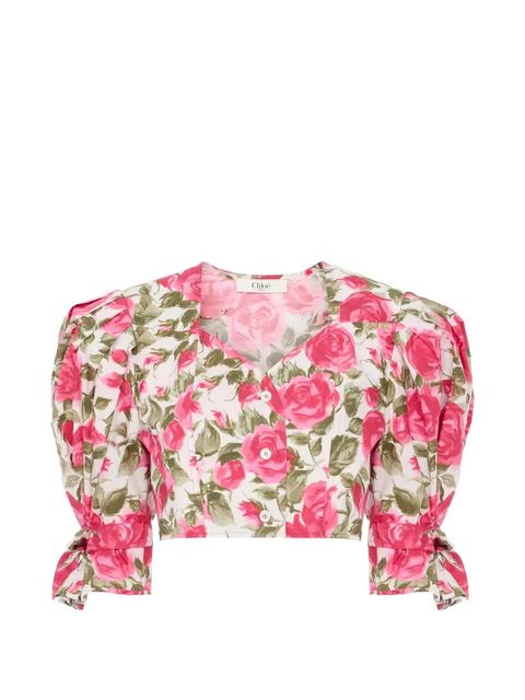 Chloé floral print cropped blouse - White - zdjęcie produktu nr 1