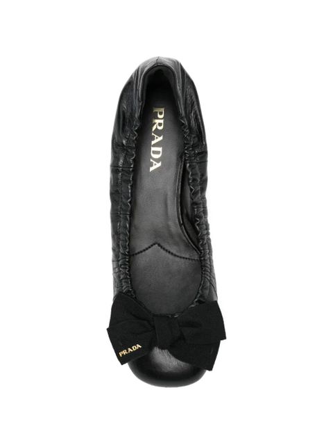 Prada bow elasticated leather ballet flats - Black