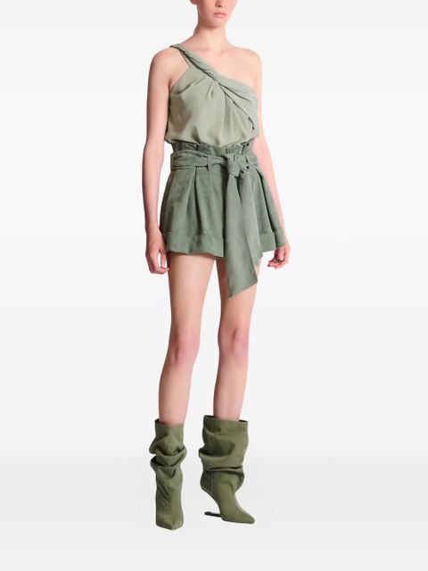 Balmain self-tie leather shorts - Green