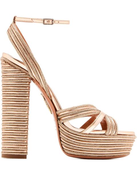 Aquazzura 140mm Sundance Sparkle embellished platform sandals - Pink - zdjęcie produktu nr 1