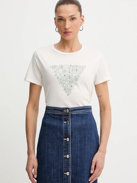 Guess t-shirt bawełniany damski kolor beżowy W5BI34 K9RM1 - zdjęcie produktu nr 1