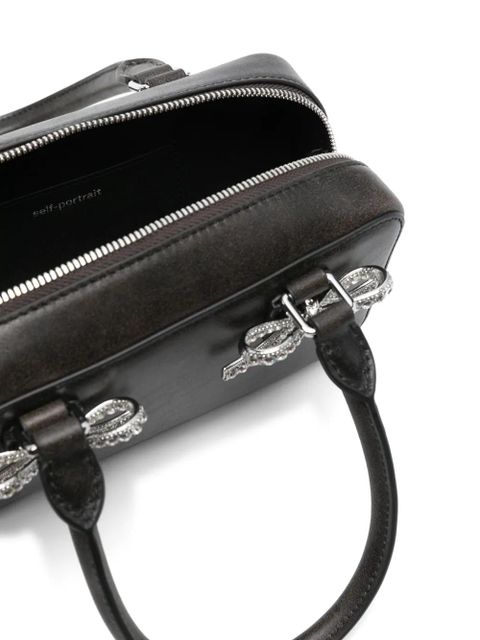 Self-Portrait mini leather tote bag - Black