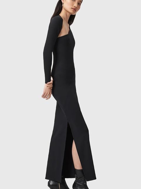 AllSaints sukienka ARI kolor czarny maxi dopasowana W074DD