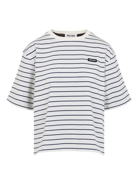 Miu Miu striped logo T-shirt - White - zdjęcie produktu nr 1