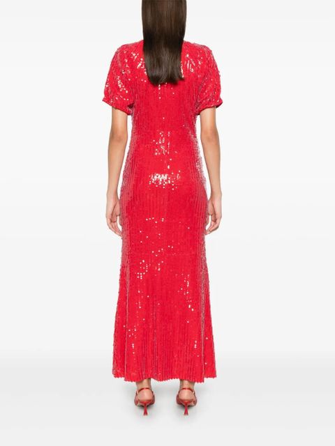 ROTATE BIRGER CHRISTENSEN sequins V-neck midi dress - Red