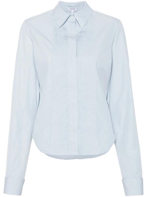LOEWE Anagram-embroidered pintuck-panel shirt - Blue