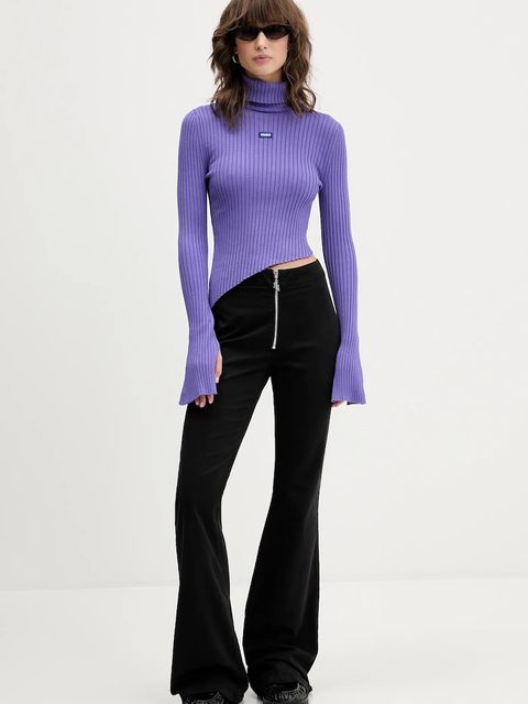 Hugo Blue spodnie damskie kolor czarny dzwony high waist 50546832 - zdjęcie produktu nr 2