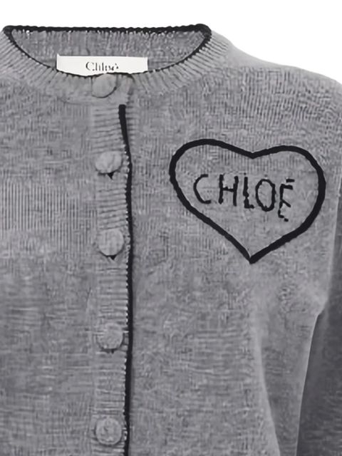Chloé heart-appliqué cardigan - Grey - zdjęcie produktu nr 2