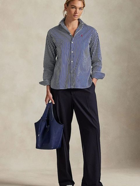 Polo Ralph Lauren koszula bawełniana damska kolor granatowy relaxed z kołnierzykiem klasycznym 211910743