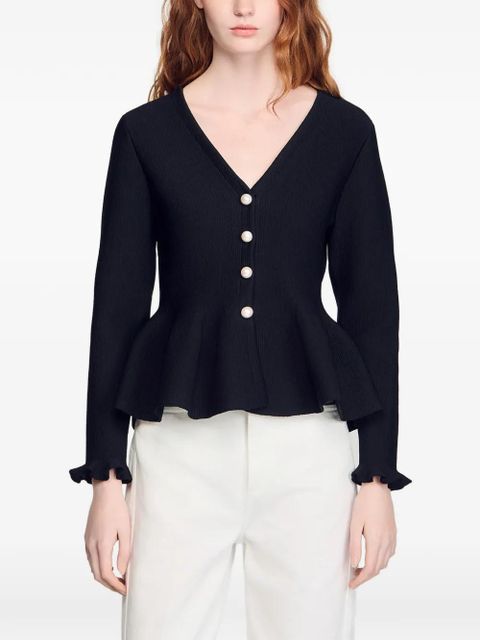 SANDRO textured peplum cardigan - Black